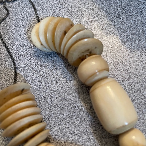 Vintage Large Beige Cream Toned Beads On 925 Silver Chain - Picture 8 of 10